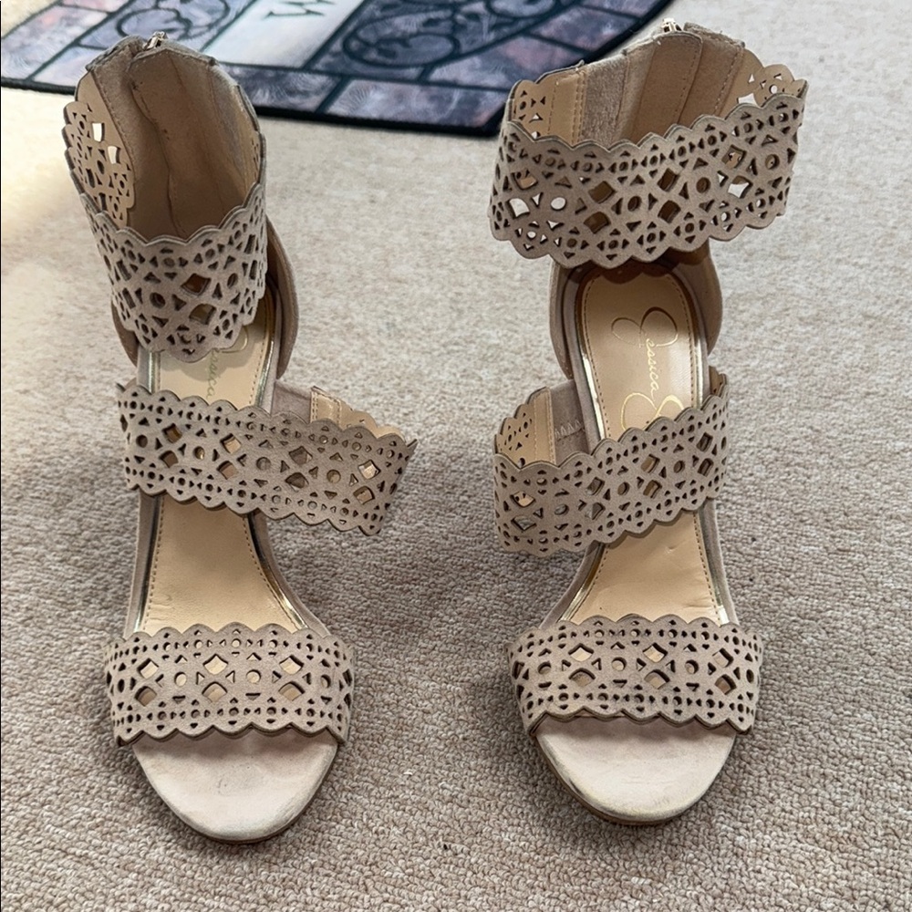 Elegant Beige Laser-Cut Women's Sandals